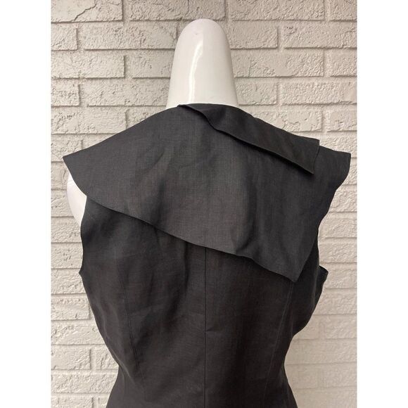 Roger Edwards Black Linen Wrap Dress with Asymmetrical Collar Size 4 - Picture 6 of 12
